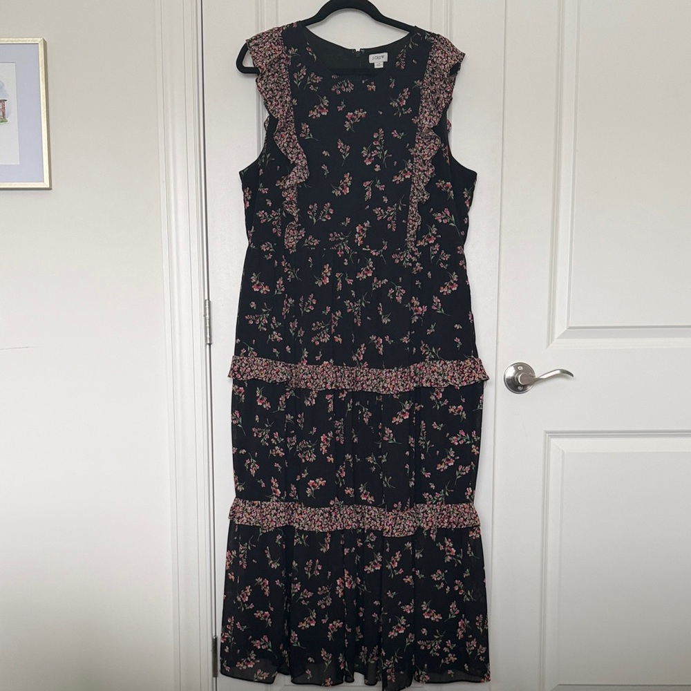 J. Crew factory Black Maxi Dress with Pink Floral Print